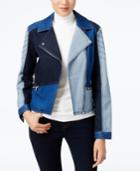 Inc International Concepts Patchwork Denim Moto Jacket, Created For Macy's