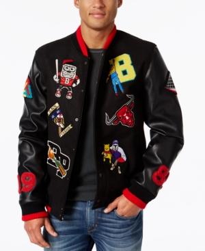 Black Pyramid Men's Melton Wool Varsity Jacket With Faux-leather Sleeves