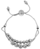Guess Silver-tone Pave Beaded Double-row Slider Bracelet