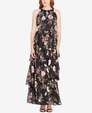 Tahari Floral-print Tiered Halter Gown