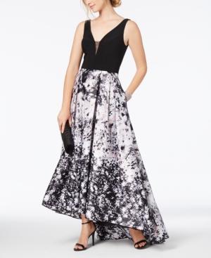 Xscape Solid & Floral-print Mesh Gown