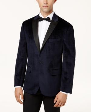 Ryan Seacrest Distinction Slim-fit Navy Windowpane Velvet Sport Coat, Created For Macy's