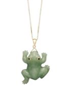 14k Gold Necklace, Jade Carved Frog Pendant