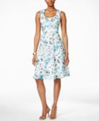 Connected Petite Sleeveless Floral-print Empire-waist Dress
