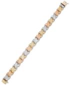 Tri-tone Crisscross Link Bracelet In 14k Gold & Rhodium-plating