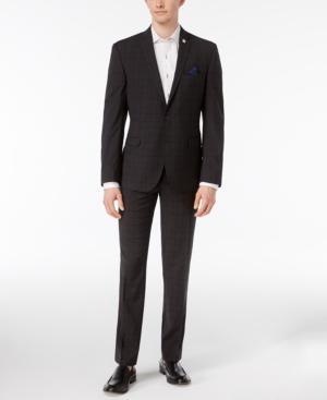 Nick Graham Men's Extra Slim Fit Charcoal Plaid Suit