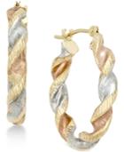 Satin Twist Hoop Earrings In 10k Tri-tone Gold