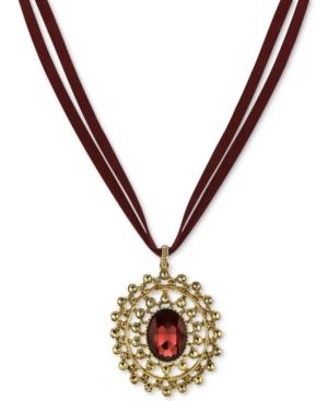 2028 Gold-tone Burgundy Stone & Faux Suede Pendant Necklace, A Macy's Exclusive Style