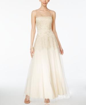 Tahari Asl Embroidered Mesh Gown