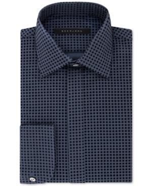 Sean John Men's Regular Fit Blue Velvet Flocked French Cuff Dress Shirt