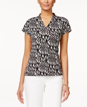 Kasper Printed V-neck Cap Sleeve Top