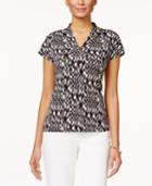 Kasper Printed V-neck Cap Sleeve Top