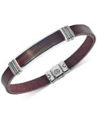 Esquire Men's Jewelry Red Tiger Eye (45 X 15mm) Brown Leather Bracelet In Sterling Silver, Created For Macy's