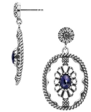 American West Blue Lapis Concha Dangle Earrings In Sterling Silver