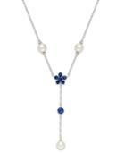 Danori Silver-tone Imitation Pearl And Crystal Lariat Necklace