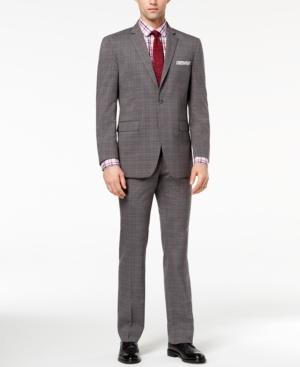 Perry Ellis Men's Slim-fit Stretch Medium Gray Plaid Suit