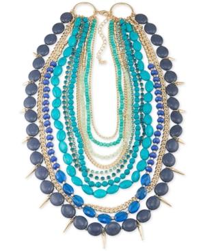 Abs By Allen Schwartz Gold-tone Spike & Blue Stone Multi-row Necklace