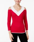 Cable & Gauge Cold-shoulder Ribbed Colorblocked Sweater