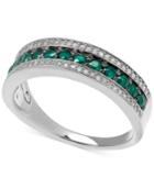 Emerald (1/2 Ct. T.w.) And White Diamond (1/8 Ct. T.w.) Band In Sterling Silver (size 7)
