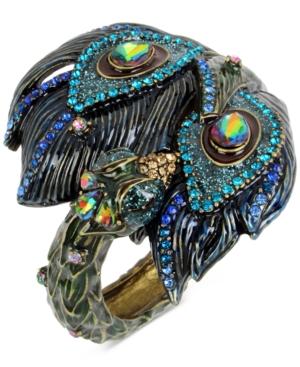 Betsey Johnson Gold-tone Multi-stone Peacock Hinged Bangle Bracelet