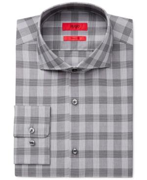 Hugo Men's Slim-fit Grey Plaid Dress Shirt