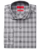 Hugo Men's Slim-fit Grey Plaid Dress Shirt