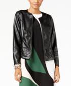Alfani Faux-leather Floral Applique Jacket, Created For Macy's
