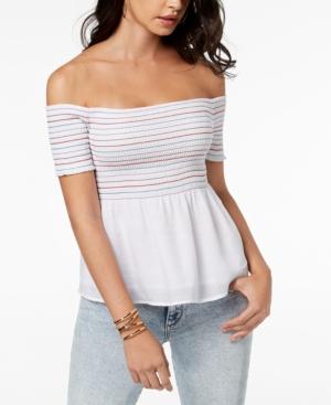 Guess Smocked Off-the-shoulder Top