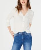American Rag Juniors' Crochet-trimmed Rib-knit Henley Top, Created For Macy's