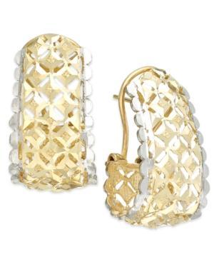 14k Two-tone Earrings, Diamond-cut Omega Clip Earrings
