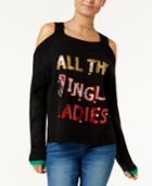 Hooked Up By Iot Juniors' All The Jingle Ladies Cold-shoulder Sweater