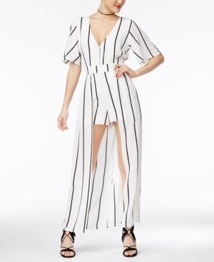 Crystal Doll Juniors' Striped Overlay Romper
