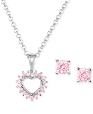 Lily Nily Women's Pink Cubic Zirconia Heart Jewelry Set In Sterling Silver