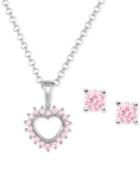 Lily Nily Women's Pink Cubic Zirconia Heart Jewelry Set In Sterling Silver