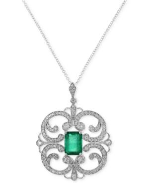 Brasilica By Effy Emerald (1-3/8 Ct. T.w.) And Diamond (5/8 Ct. T.w.) Pendant Necklace In 14k White Gold