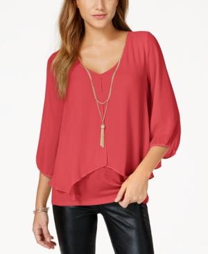 Bcx Juniors' Split-overlay Top With Necklace