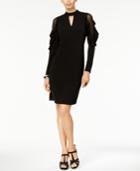 Thalia Sodi Ruffled Mesh-sleeve Keyhole Dress, Created For Macy's