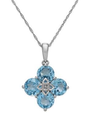 Blue Topaz (4 Ct. T.w.) And Diamond Accent Clover Pendant Necklace In 14k White Gold