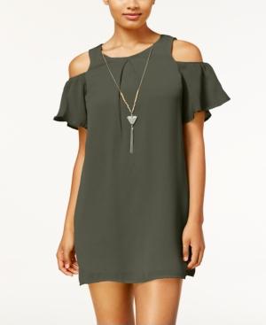 As U Wish Juniors' Cold-shoulder Necklace Shift Dress