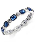 Anne Klein Silver-tone Blue Stone And Crystal Stretch Bracelet