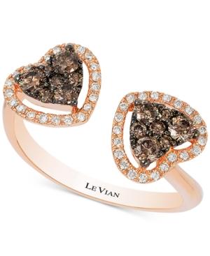 Le Vian Chocolatier Chocolate Deco Diamond Double Heart Open Ring (1/2 Ct. T.w.) In 14k Rose Gold