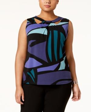 Nine West Plus Size Printed Cross-neck Top