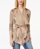 Inc International Concepts Draped Moleskin-front Printed Cardigan, Only At Macy's