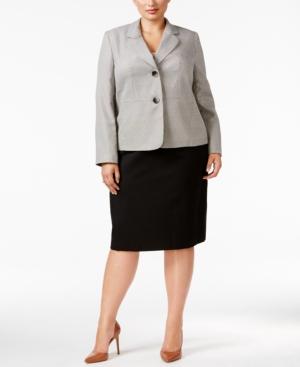 Le Suit Plus Size Tweed Colorblocked Skirt Suit