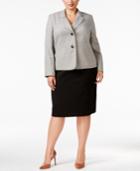 Le Suit Plus Size Tweed Colorblocked Skirt Suit