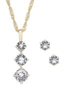 Charter Club Gold-tone Triple Crystal Pendant Necklace & Stud Earrings