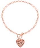 Guess Rose Gold-tone Pave Heart Toggle Pendant Necklace