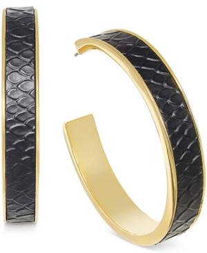 Gold-tone Black Faux Leather Hoop Earrings