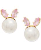 Children's Cultured Freshwater Button Pearl (5-3/4mm) & Cubic Zirconia Bunny Stud Earrings In 14k Gold