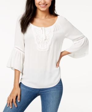 Bcx Juniors' Bell-sleeved Crochet-trimmed Peasant Top